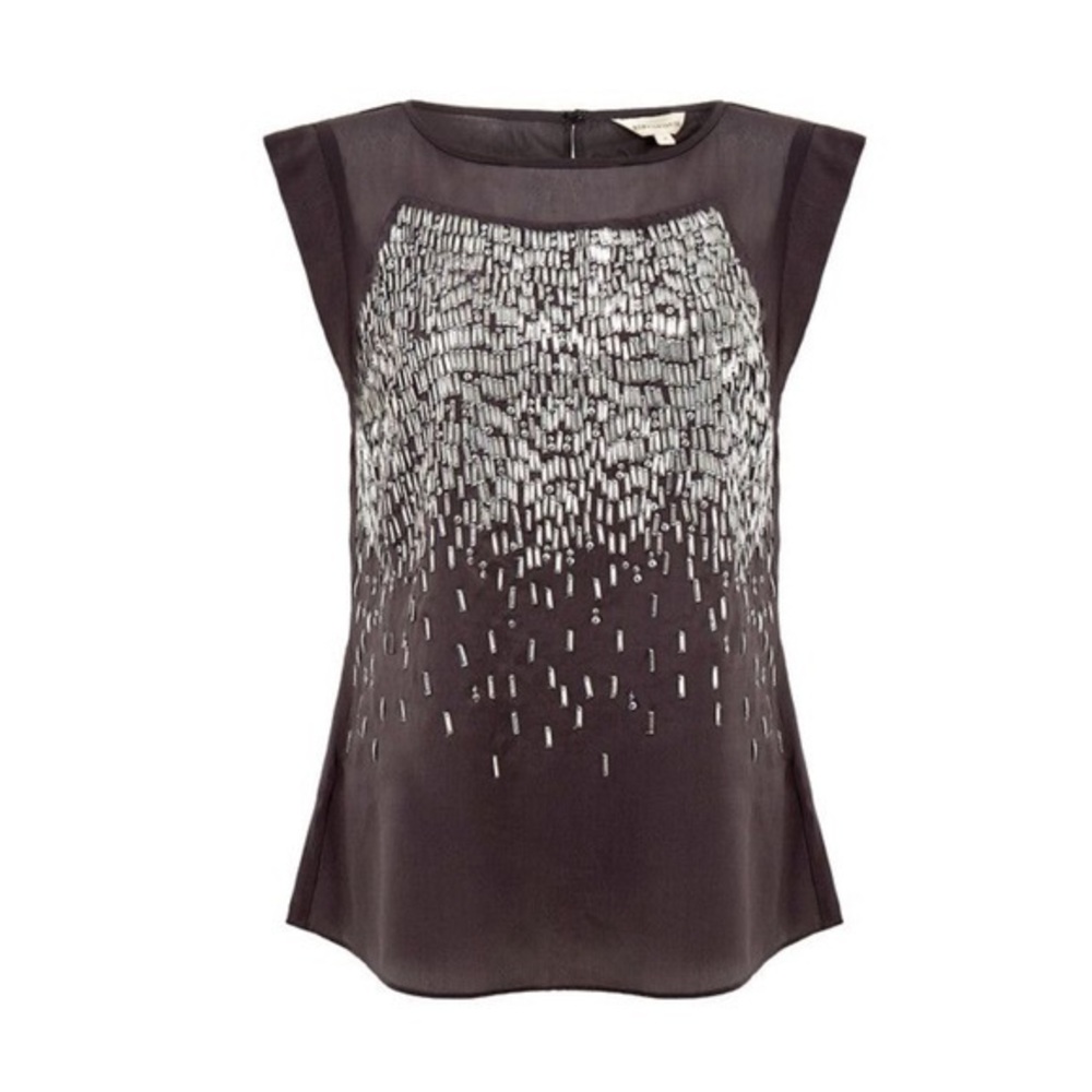 Rebecca Taylor Panther Ombre Beaded‎ Silk Blouse Size 8